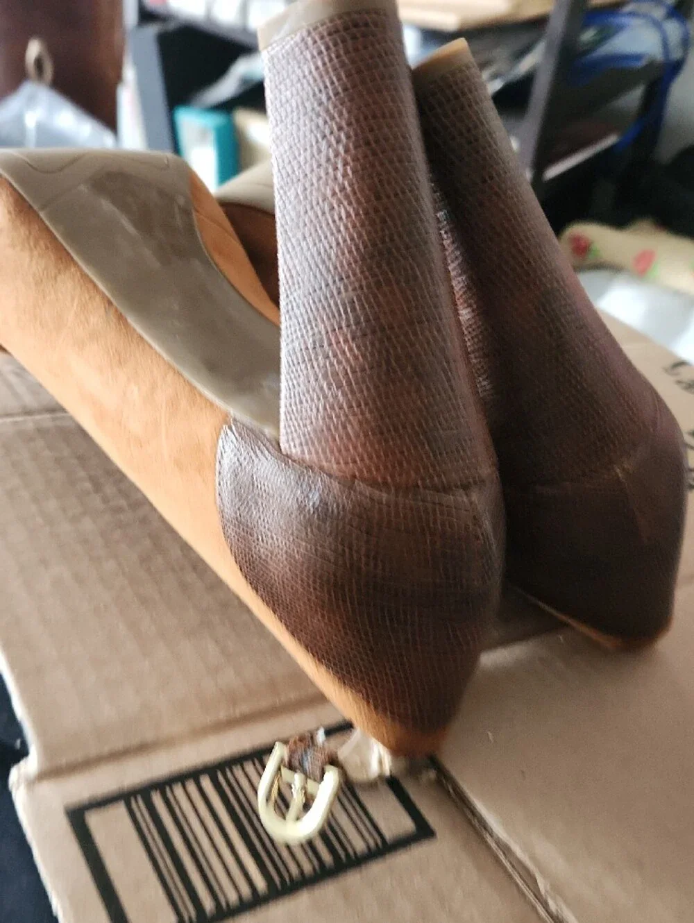 Franco Sarto Chestnut Suede Mary Jane Heels with Brown Textured Strap - NWOT